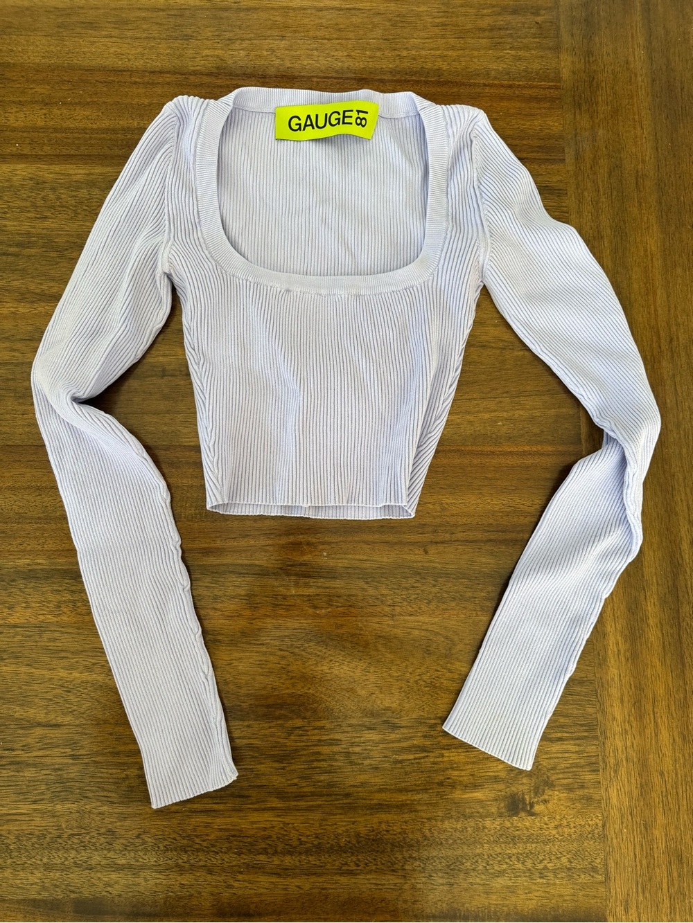GAUGE81 Lilac Ribbed Square-Neck Long Sleeve Crop Top